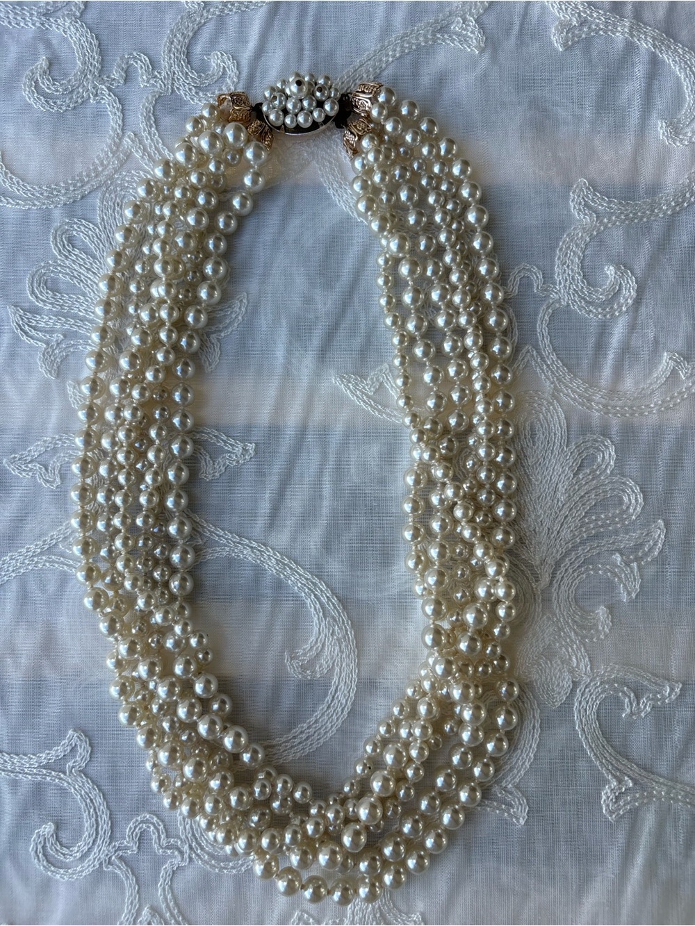 Vintage Multi-Strand Faux Pearl Necklace in Cream